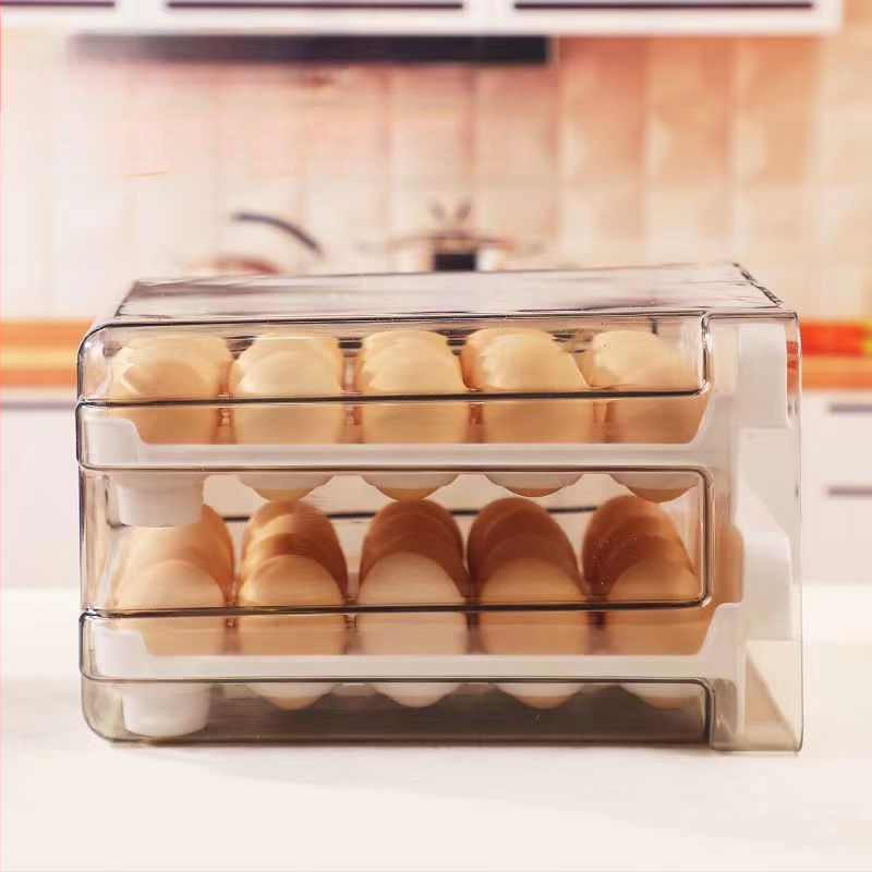 Кутия за яйца за хладилник, с чекмеджетен стил, двойно ниво, прозрачно, модерен и прост дизайн за съхранение