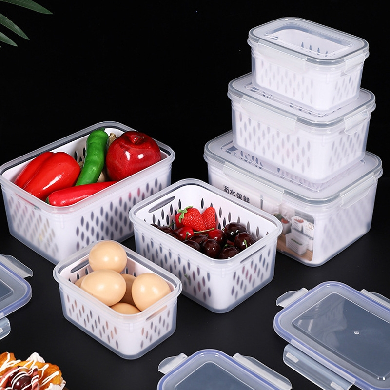 Dvostruka plastična posuda za čuvanje hrane s odvodom, za kuhinju i hladnjak, kvadratnog oblika, varijante 0,8–3 L, nije pogodno za mikrovalnu