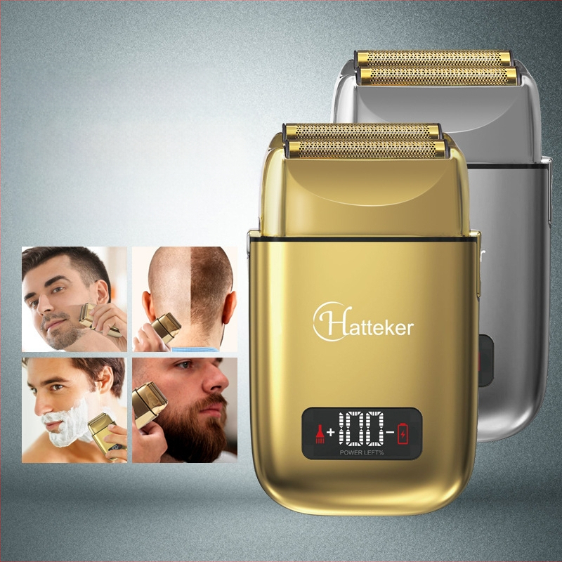 Vīriešu elektriskais skuveklis ar LCD displeju, plūstošā galva, divu asu galva, iebūvēta 500–800 mAh akumulatora, darbības laiks virs 60 minūtēm.