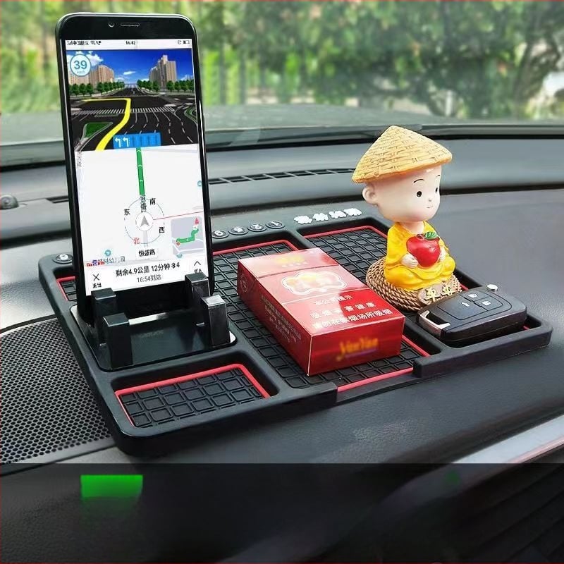 Daugiafunkcinis silikoninis automobilio neslystantis kilimėlis ant prietaisų skydelio su telefono laikikliu ir laikymo dėžute
