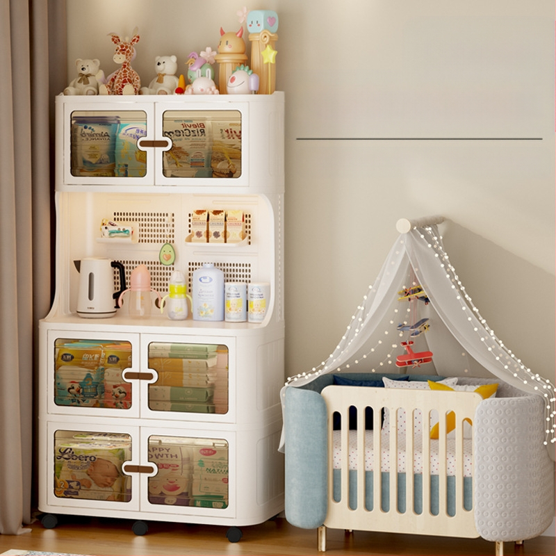 Επιτοίχιο ντουλάπι αποθήκευσης μητέρων και βρεφών με τραπεζάκι θηλασμού, μοντέλο 9614, υλικό πολυπροπυλένιο (PP), στυλ light luxury