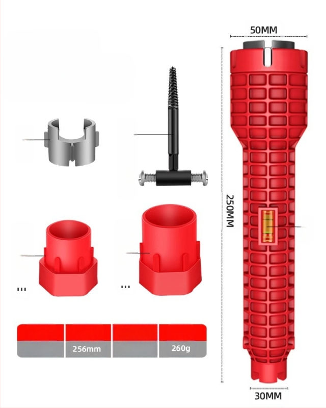 Тръбен ключ за мивка, S2 инструментална стомана, пластмасово покритие, за ремонт на водопроводни тръби и ъглови кранове
