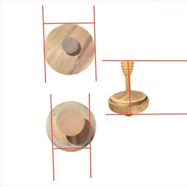 Aukštos borosilikatinio stiklo medaus indelis su akacijos medžio dangteliu ir maišymo lazdele, apvalios formos, talpa 501-800 ml
