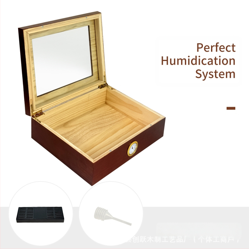 Cigarešu kastīte ar mitrinātāju, caurspīdīgs koks, atverams vāciņš, minimālistisks stils