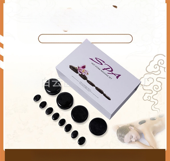 Spa bazalto karštųjų akmenų rinkinys, 16 vnt, ovalūs masažo akmenys, šlifavimas ir poliravimas, natūralus akmuo