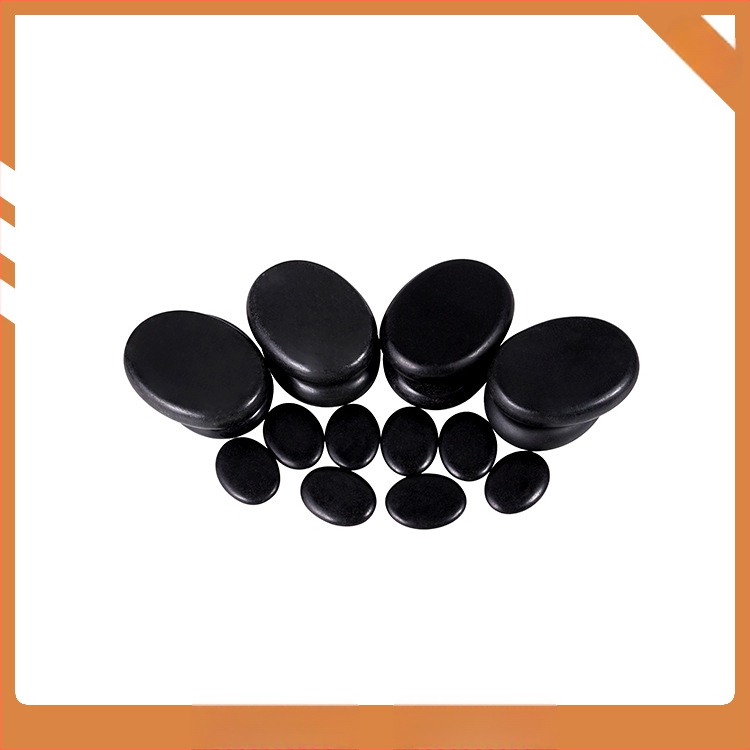 Spa bazalto karštųjų akmenų rinkinys, 16 vnt, ovalūs masažo akmenys, šlifavimas ir poliravimas, natūralus akmuo