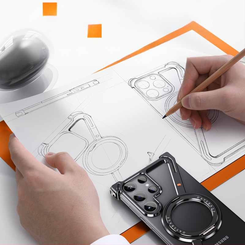 Samsung S24 Ultra метален ултра тънък безрамков калъф с магнитна стойка за охлаждане и защита от изпускане