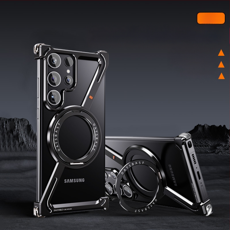 Samsung S24 Ultra метален ултра тънък безрамков калъф с магнитна стойка за охлаждане и защита от изпускане