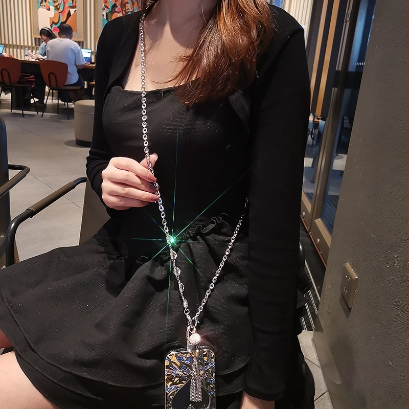 Rankų darbo lydinio telefono kaklo dirželis su rhinestone kutais pakabuku ir geometrine kabykla, universalus, metalo grandinė