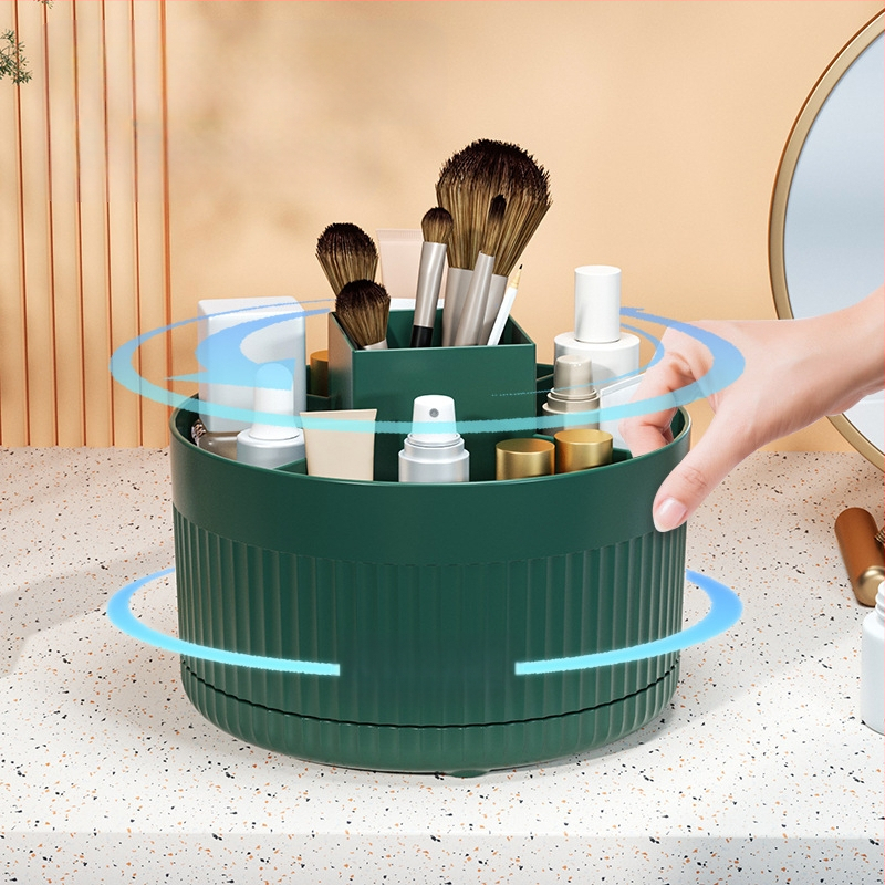 Επιτραπέζιος περιστρεφόμενος οργανωτής πινέλων μακιγιάζ και αποθήκευσης — πλαστικό, σκανδιναβικό στυλ, κυκλοφόρησε το 2024