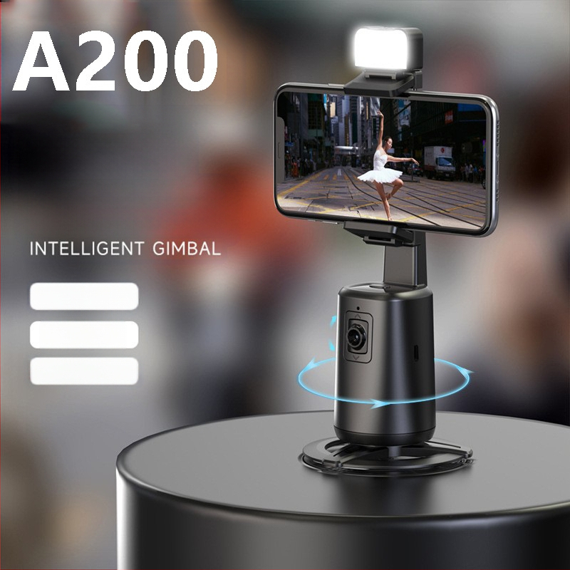 A200 gimbal inteligent de urmărire cu recunoaștere facială AI, filmare panoramică, lumină de umplere încorporată, fără instalare