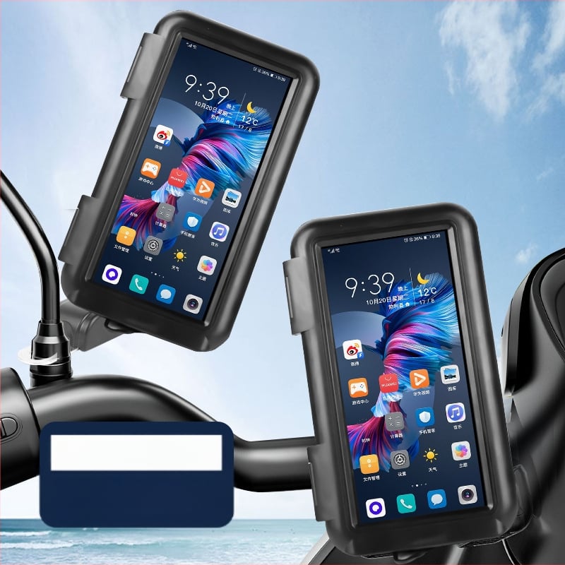 Universālais tālruņa turētājs atpakaļskata spogulim navigācijai uz motocikliem, lietusizturīgs, skārienjūtīgs ekrāns, ABS+PC materiāls, ātra uzstādīšana ar klikšķi