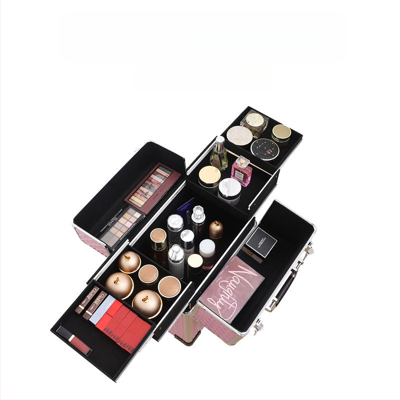 Profesionalna kolica kutija za šminku za umjetnike – PU materijal, zaključavanje, geometrijski uzorak, univerzalni kotači, otvaranje zatvaračem, Bayer, težina 5.8 kg