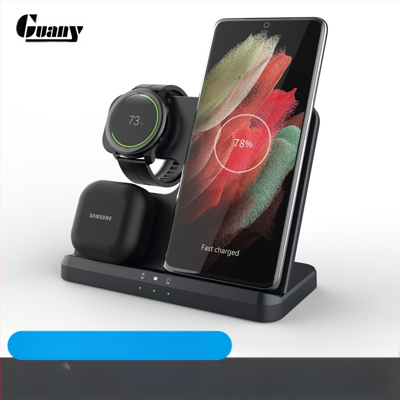 3-σε-1 Ασύρματος Φορτιστής για Samsung κινητό, ρολόι και ακουστικά — Qi Γρήγορη Φόρτιση, Έξοδος 15W, Είσοδος Type-C, Συνολική Ισχύς 18W