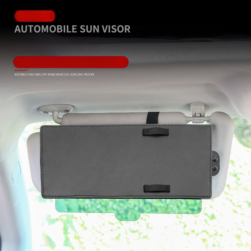Automobilio saulės skydelis su ištraukiama akių apsauga – Medžiaga: PU oda + PC/PP plokštės; Prisitaikymas: Taip; Logotipo atspaudas: Taip; Montavimas: sagtis; Svoris: 250 g