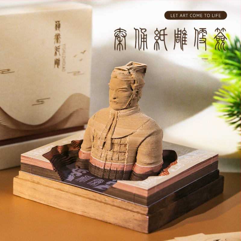 3D γλυπτό από χαρτί σημειωματάριο με μοτίβο Πολεμιστές της Τερακότας – πανοραμικό σχέδιο, διακοσμητικό μοντέλο με αποσπώμενες σελίδες ημερολογίου