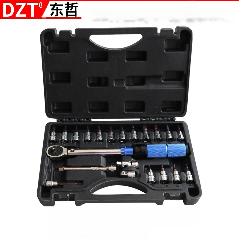 Ключ за въртящ момент, 15-частен комплект, 72-зъбен храповик, регулируем, 2–24 N·m, индустриален клас