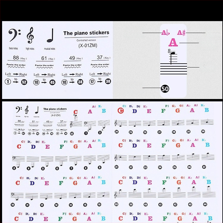 Стикери за клавиатура на пиано за деца — букви и ноти, прозрачни