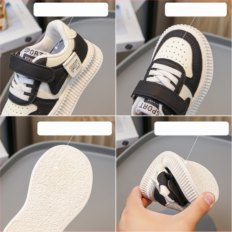 Bērnu sporta apavi ar Velcro aizdari, zemas augšdaļas, gumijas zole, augšdaļa no mākslīgā PU, iekšējā odere no mākslīgās ādas, korejiešu stils, pavasaris un rudens