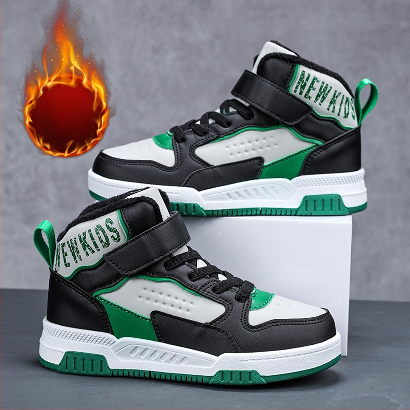 Bērnu ziemas augstas kurpes ar pūkaino iekšpusi, universālas, Velcro aizdare, bieza neslidīga zole