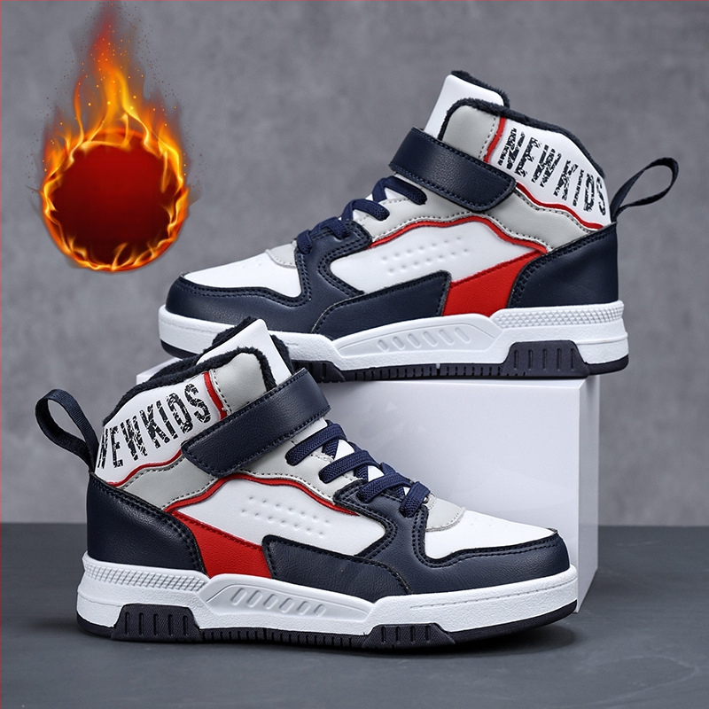 Bērnu ziemas augstas kurpes ar pūkaino iekšpusi, universālas, Velcro aizdare, bieza neslidīga zole