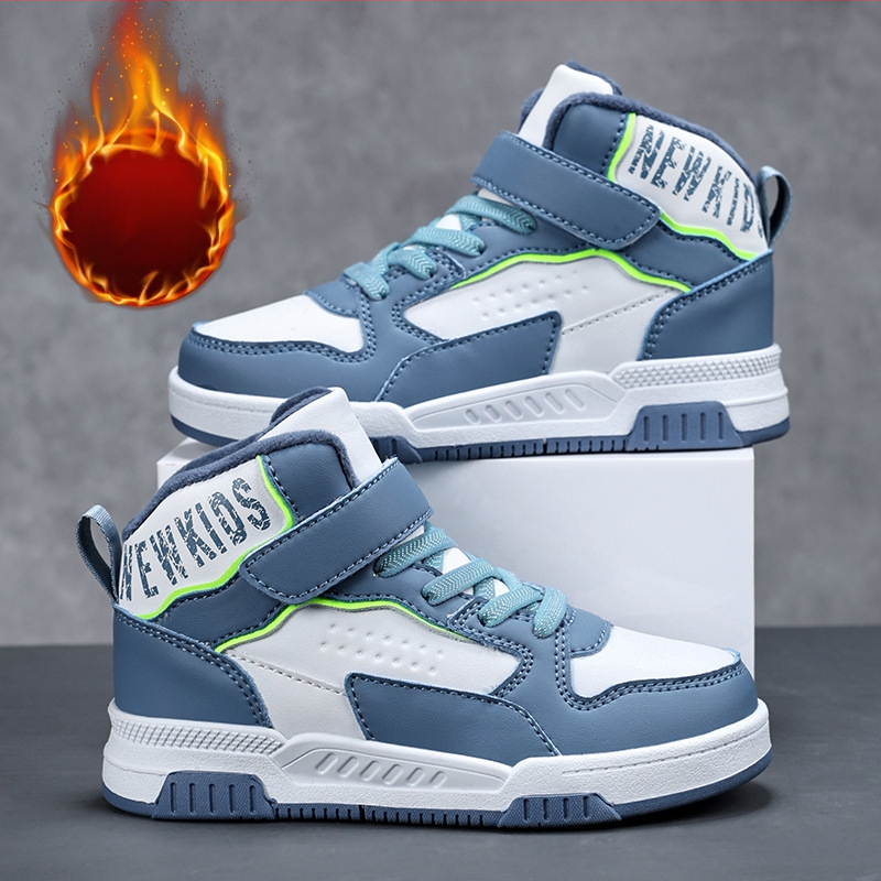 Bērnu ziemas augstas kurpes ar pūkaino iekšpusi, universālas, Velcro aizdare, bieza neslidīga zole