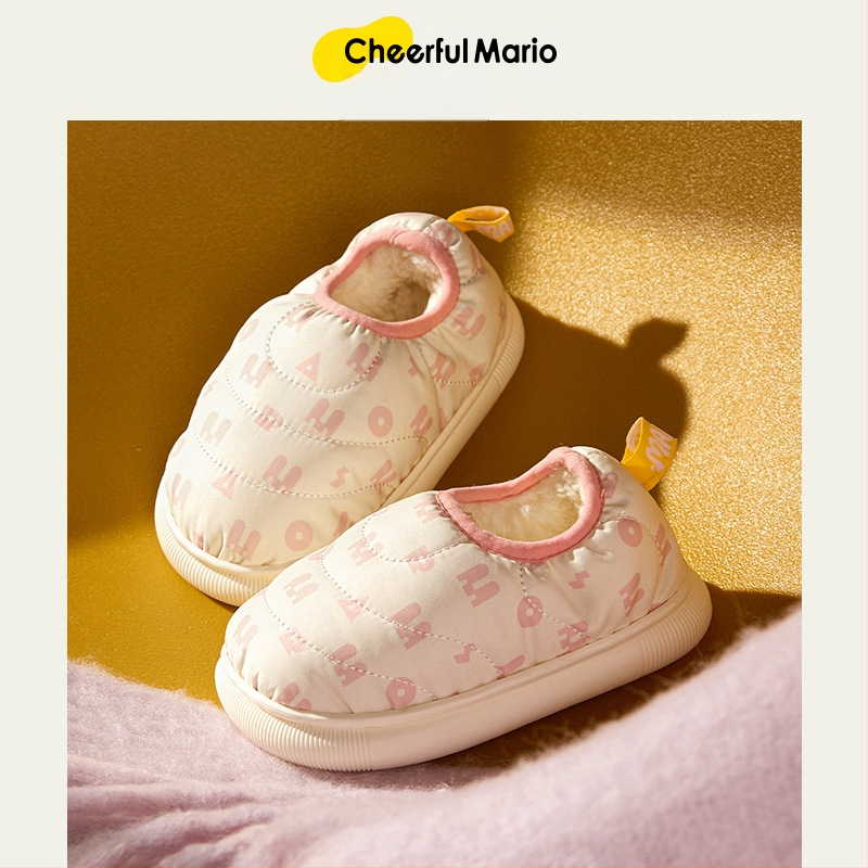 Bērnu iekšējās kurpītes no kokvilnas, siltas ar pūkainu augšpusi, karikatūru stila, zēniem un meitenēm, vecuma grupai 1–3 un 4–6 gadi; augšējā daļa: down cloth; zole: PVC; biezums: biezināts