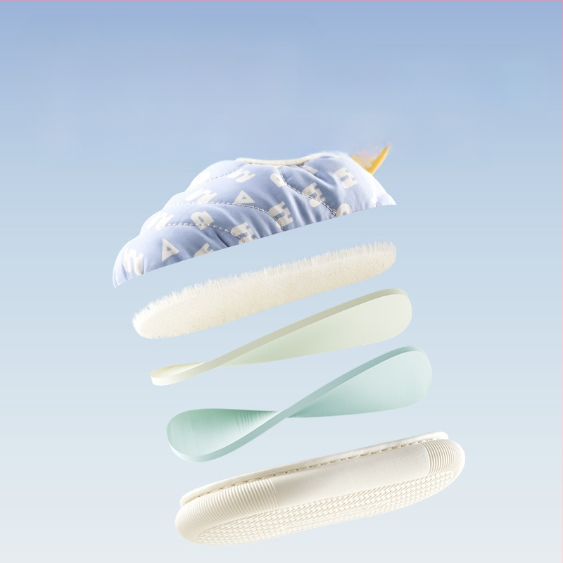 Bērnu iekšējās kurpītes no kokvilnas, siltas ar pūkainu augšpusi, karikatūru stila, zēniem un meitenēm, vecuma grupai 1–3 un 4–6 gadi; augšējā daļa: down cloth; zole: PVC; biezums: biezināts