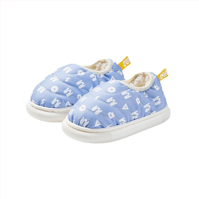 Bērnu iekšējās kurpītes no kokvilnas, siltas ar pūkainu augšpusi, karikatūru stila, zēniem un meitenēm, vecuma grupai 1–3 un 4–6 gadi; augšējā daļa: down cloth; zole: PVC; biezums: biezināts