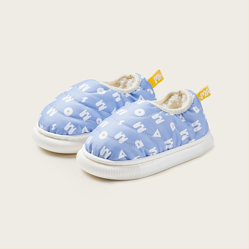 Bērnu iekšējās kurpītes no kokvilnas, siltas ar pūkainu augšpusi, karikatūru stila, zēniem un meitenēm, vecuma grupai 1–3 un 4–6 gadi; augšējā daļa: down cloth; zole: PVC; biezums: biezināts