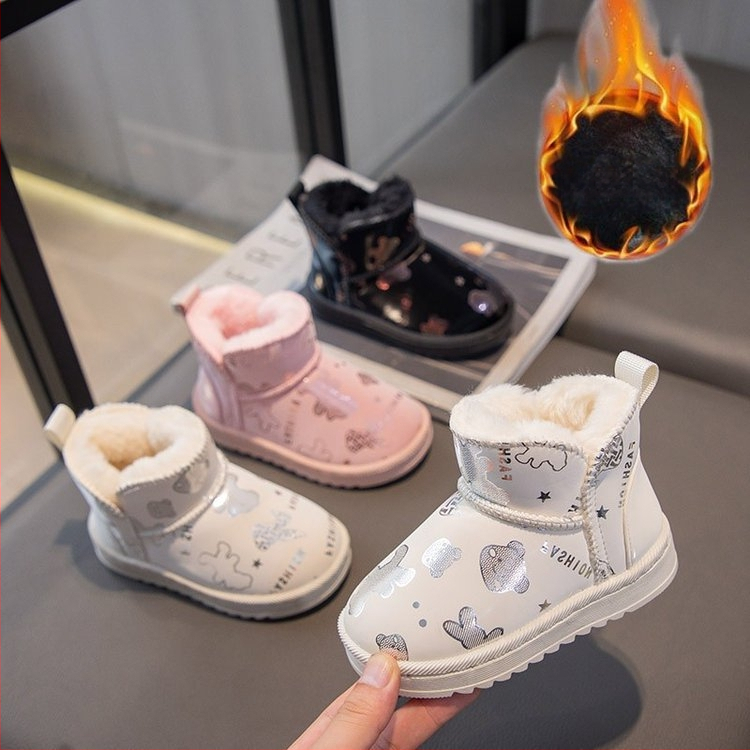 Παιδικά μποτάκια αστραγάλου σε στυλ καρτούν, επενδυμένα με φλίς και ζεστό βαμβάκι, επάνω μέρος συνθετικό δέρμα, για ηλικίες 4-6 ετών