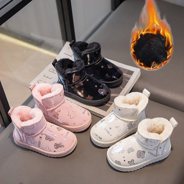 Παιδικά μποτάκια αστραγάλου σε στυλ καρτούν, επενδυμένα με φλίς και ζεστό βαμβάκι, επάνω μέρος συνθετικό δέρμα, για ηλικίες 4-6 ετών