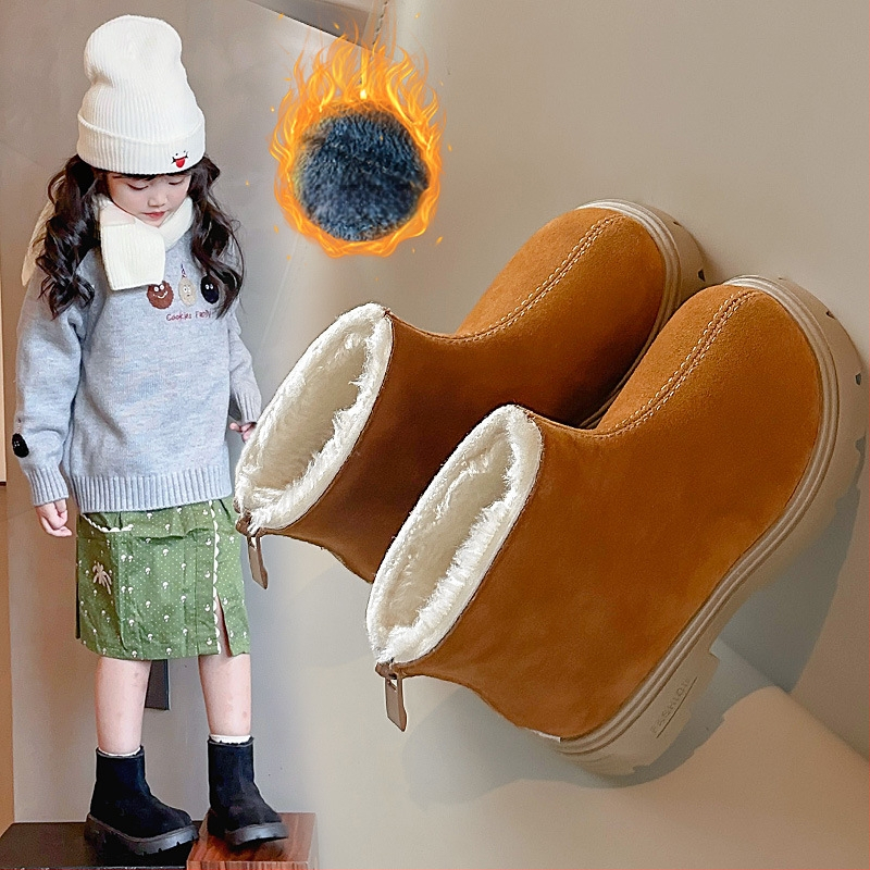 Bērnu ziemas zābaki no mākslīgās ādas, fleece odere, aizmugurē rāvējslēdzējs, ikdienas stils, vecuma grupa 1–12 gadi, ziemas izlaidums 2024