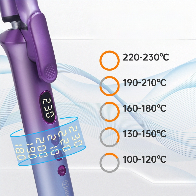 Matu curling vārpsta ar keramikas apkures elementu, 65W, 100-240V, digitālais displejs ar temperatūras kontroli, HATTEKER