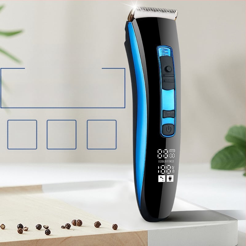 Elektrinis plaukų kirpimo skutimosi prietaisas su USB įkrovimu, LCD ekranas, įmontuota 1200-2000mAh baterija, nerūdijančio plieno peiliai, atsparus vandeniui