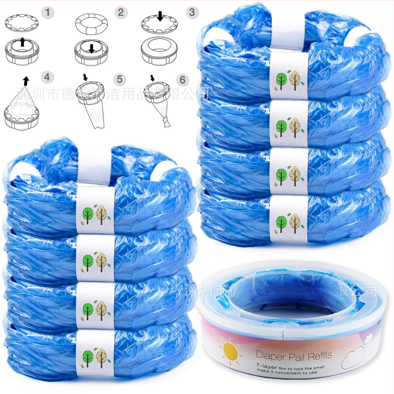 Sauskelnių kibiras su kvapų kontrole ir saugojimo maišelis, PE medžiaga, vienkartinis naudojimas, plokščias atidarymas, 48 vnt