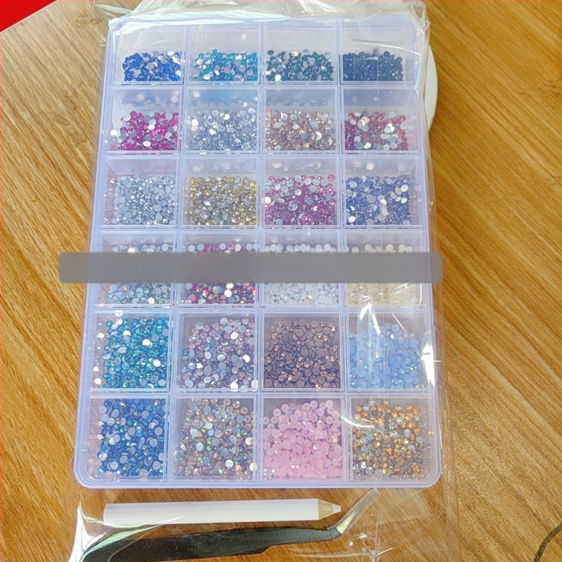 Mo ran AB fluorescencijske resin rhinestones za nokte, s plosnim stražnjim dijelom, kutija s 24 odjeljaka, Princess serija, za DIY nakit