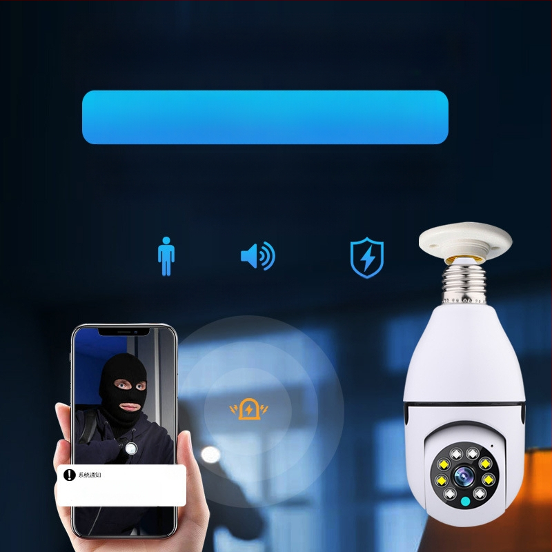 IP kamera E27 lempu laikikli, belaidė vidaus stebėsena, 1080P naktinis matymas, 3.6 mm objektyvas, 0.1 lux, įspėjimo funkcija