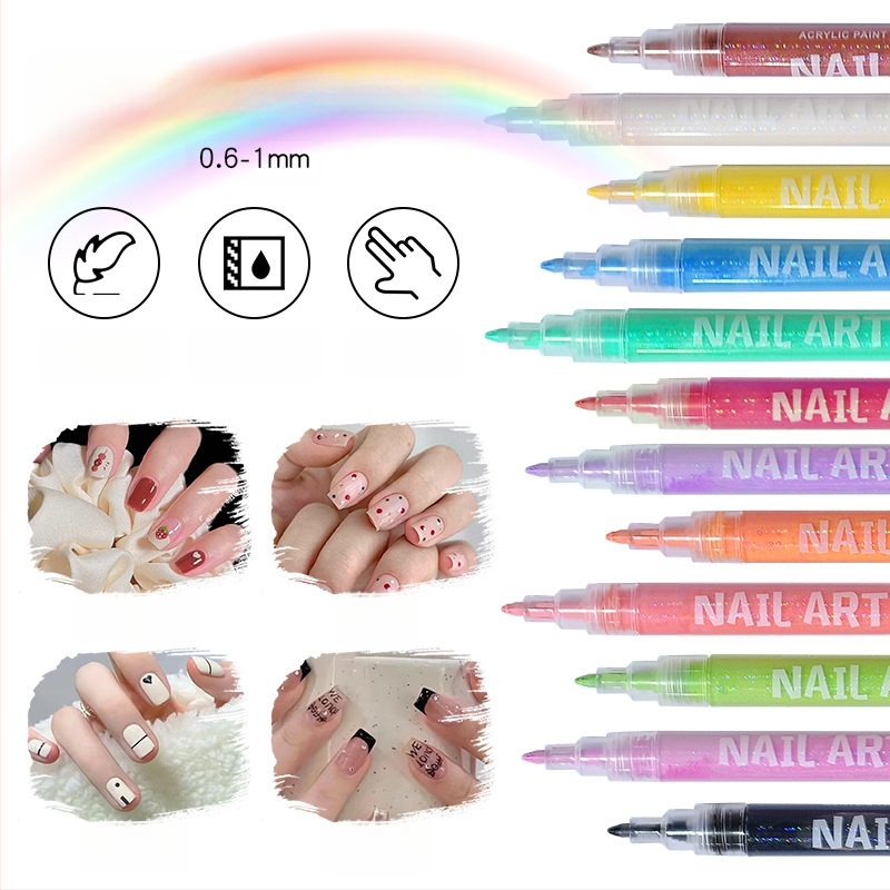 Guangna DIY körömdíszítő toll – körömdíszítéshez és graffitihez, gyorsan száradó, vízálló, fémes akril toll