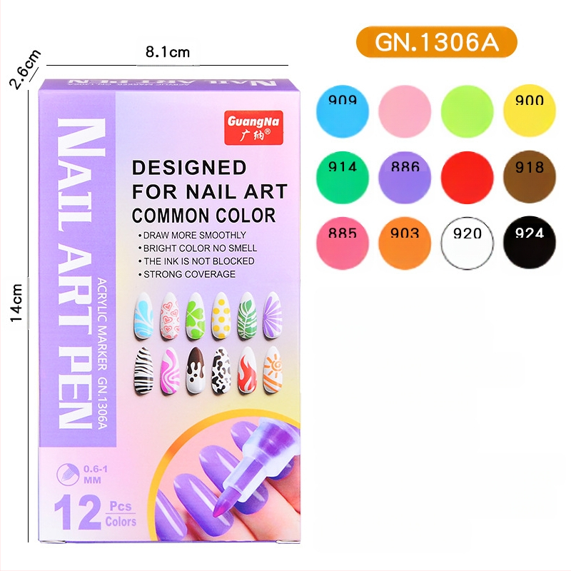 Guangna DIY körömdíszítő toll – körömdíszítéshez és graffitihez, gyorsan száradó, vízálló, fémes akril toll