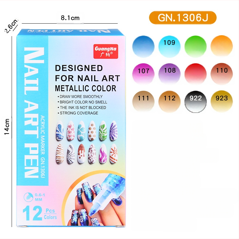 Guangna DIY körömdíszítő toll – körömdíszítéshez és graffitihez, gyorsan száradó, vízálló, fémes akril toll