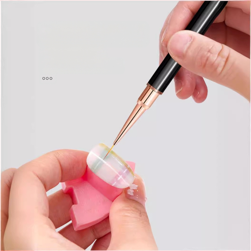 Πένα σχεδίασης νυχιών, ιαπωνικού στυλ διπλού κεφαλιού, στρογγυλή κεφαλή, μακριά λαβή αλουμινίου, 5 σετ βουρτσών