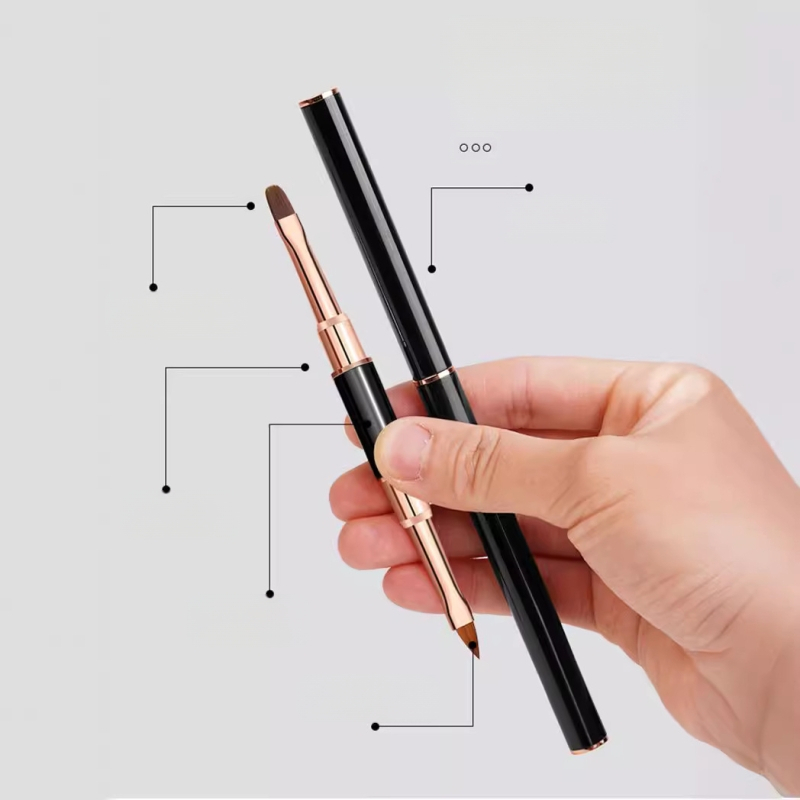 Πένα σχεδίασης νυχιών, ιαπωνικού στυλ διπλού κεφαλιού, στρογγυλή κεφαλή, μακριά λαβή αλουμινίου, 5 σετ βουρτσών