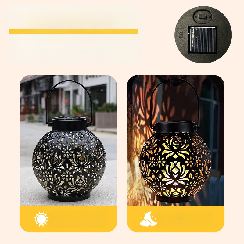 Кован железен соларен фенер с ажурна топковидна тиква – LED топло светлина, IP44, за външен двор