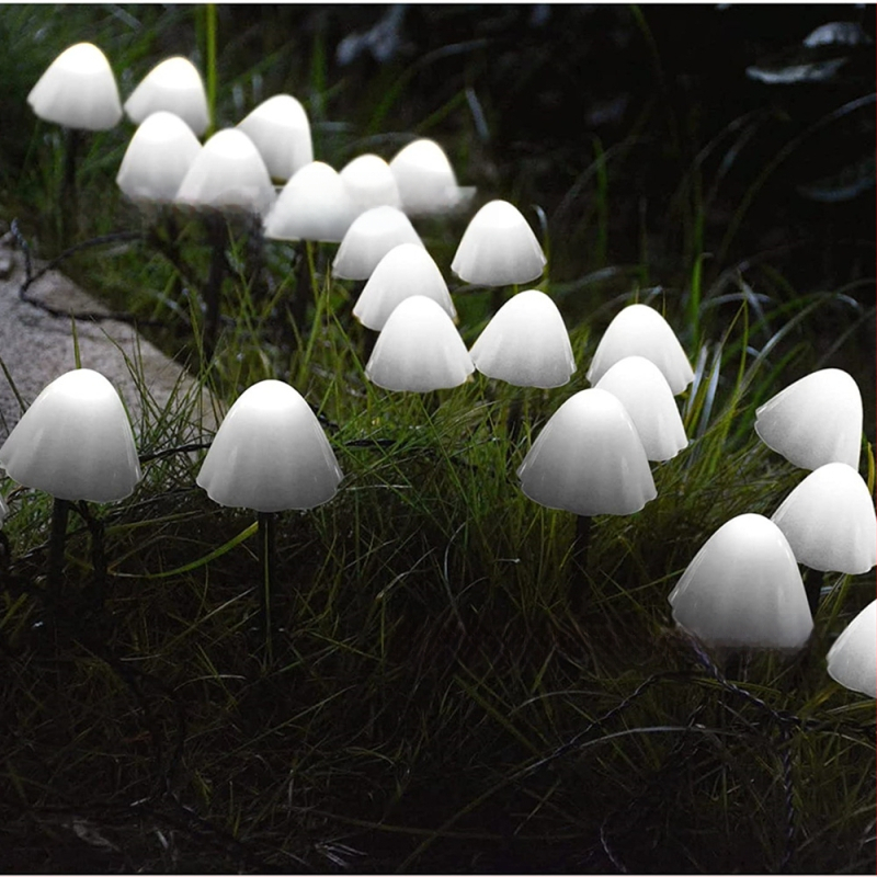 LED grybų formos lemputė, saulės energijos lauko sodo apšvietimas, IP65 atsparus vandeniui, 0.06W galia, vilos peizažo dekoras
