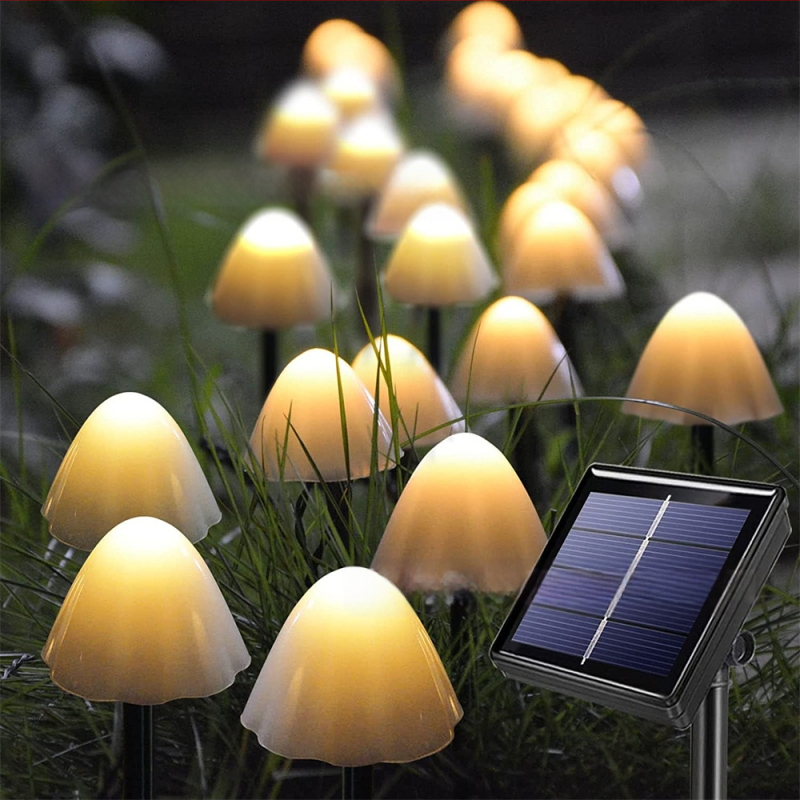 LED grybų formos lemputė, saulės energijos lauko sodo apšvietimas, IP65 atsparus vandeniui, 0.06W galia, vilos peizažo dekoras