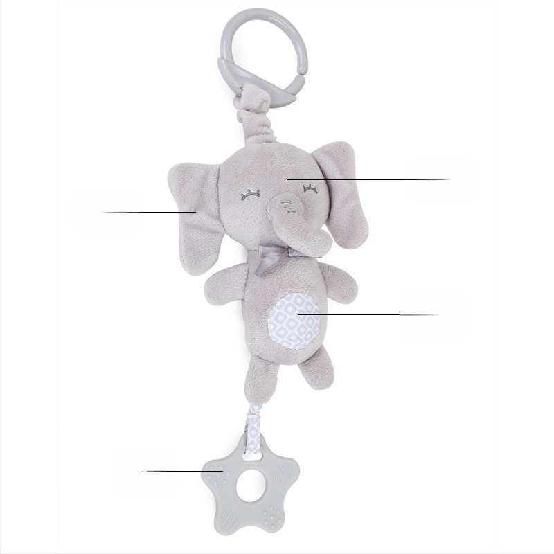 BBSKY pūkuota kūdikio dantų žaislas su kabinamu varpeliu ir gyvūno pakabuku – tinkama lovytei ar vežimėliui, 0–3 m