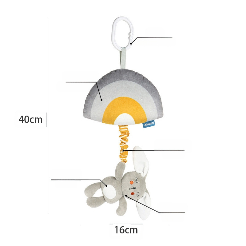 Aipinqi платнена бебешка музикална играчка за креватче и автомобил — дрънкалка с животни, музикална кутия, развитие на ръце и сетивност, за деца 0–3 години