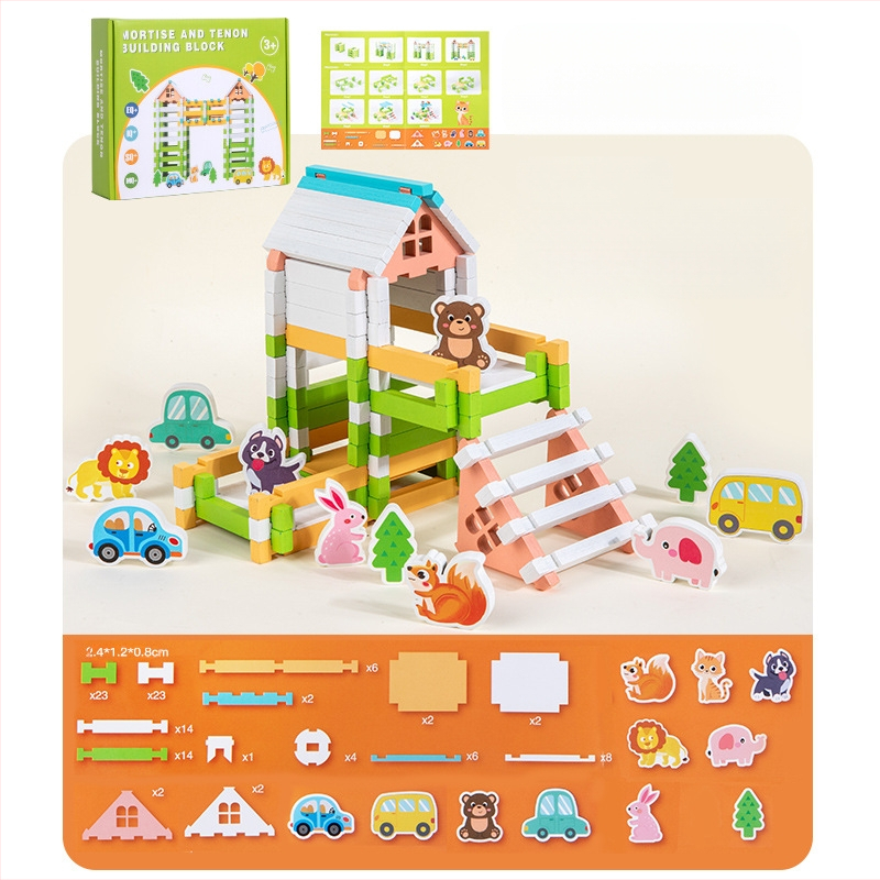 Koka celtniecības bloki ar Luban savienojumiem, mortise un tenon, 100–200 gab., bērniem 4–6 gadiem, DIY izglītojoša rotaļlieta