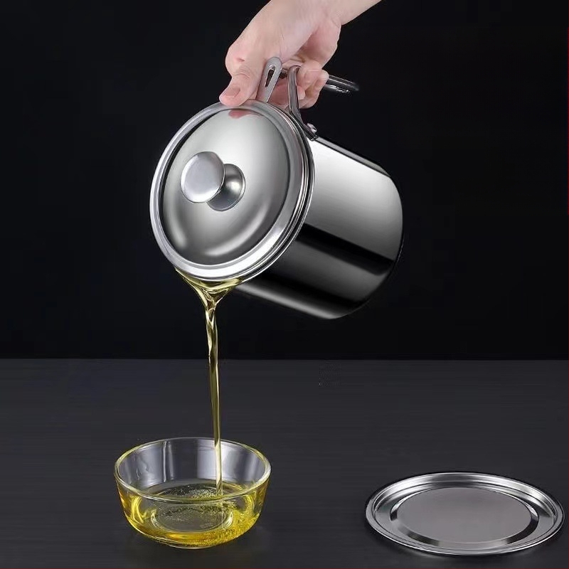 304 nerūdijančio plieno aliejaus indas, nepralaidus nuotėkiams, su dangčiu ir filtravimo tinklu virtuvei